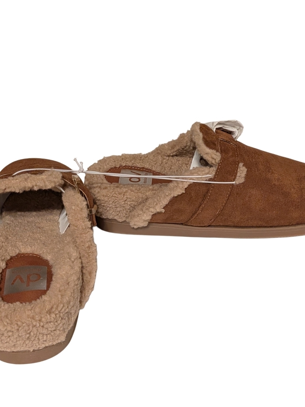 DV by Dolce Vita Chestnut Brown Faux-Suede Shearling Clog Mules - Picture 7 of 8